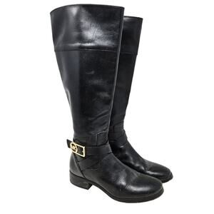 Michael Michael Kors 5.5 Bryce Black Leather Riding Boot Classic Career Minimal